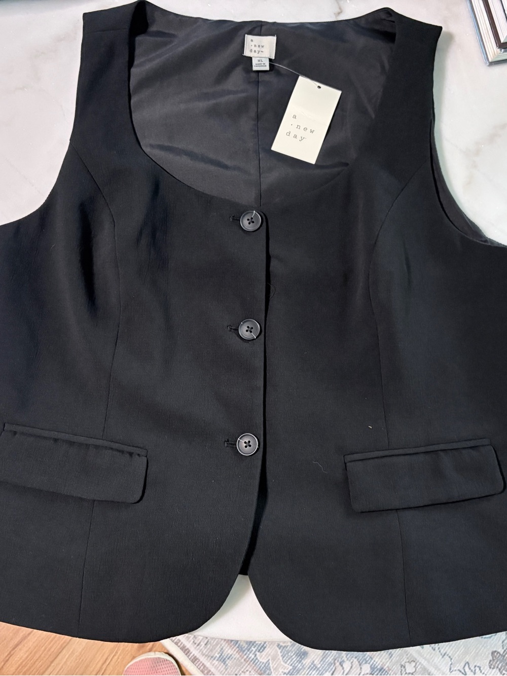 NWT A New Day Black Tailored Vest XL Fully Lined Button Front Career Office Chic - Picture 5 of 6